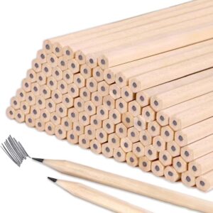 Helweet Wooden Pencils, HB Pencils, Pencils Set, 100 Pieces Hexagonal Wooden Pencils, Golf Pencil, Unpainted, for Teachers, Office, School Supplies, Drawing, Writing, 17.7 x 0.7 cm