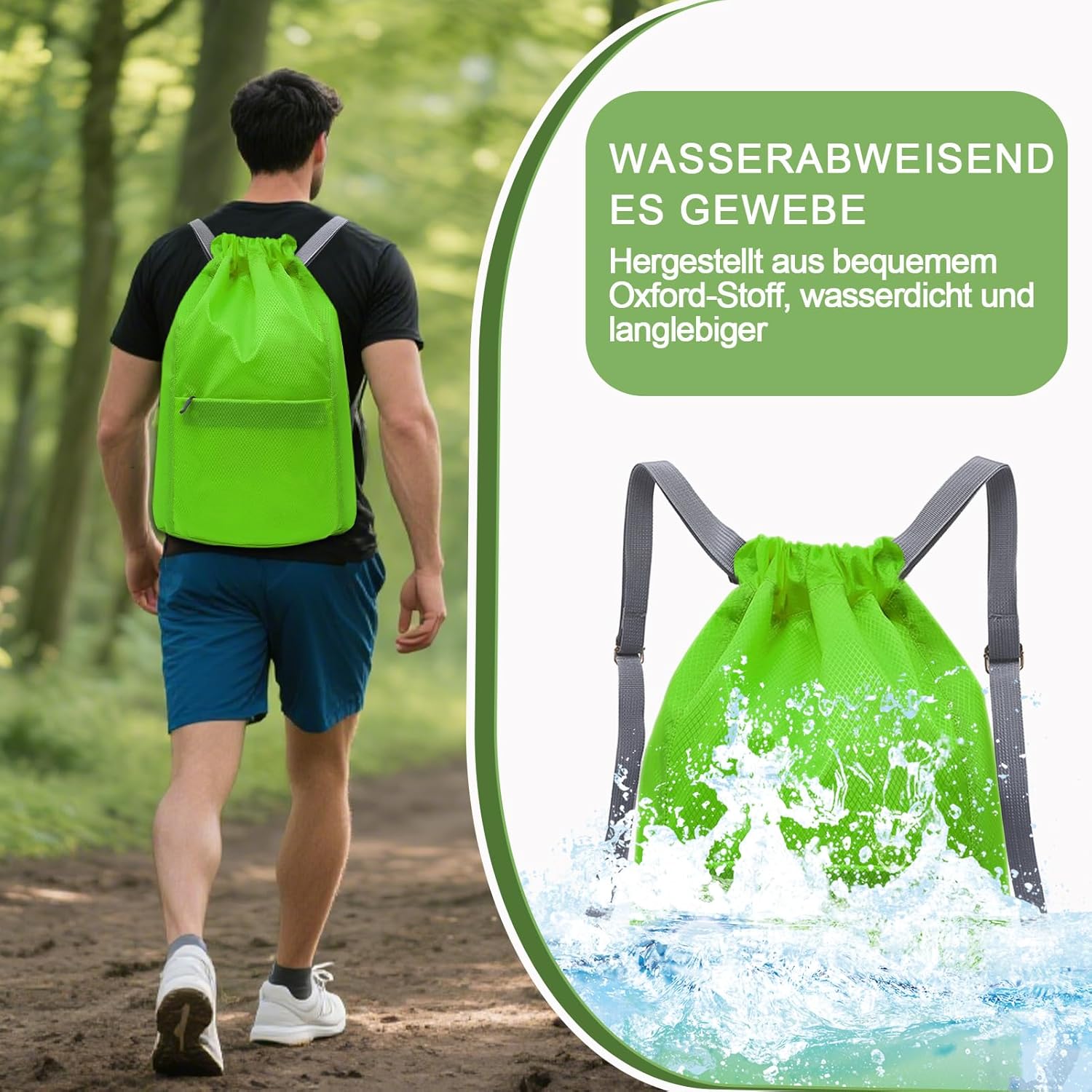 Waterproof Drawstring Bag, Gym Bag, Sports Bag, Men and Women, Foldable Large Capacity Bag with Drawstring Backpack, Drawstring Bag for Hiking, Camping, Travel – Bild 6