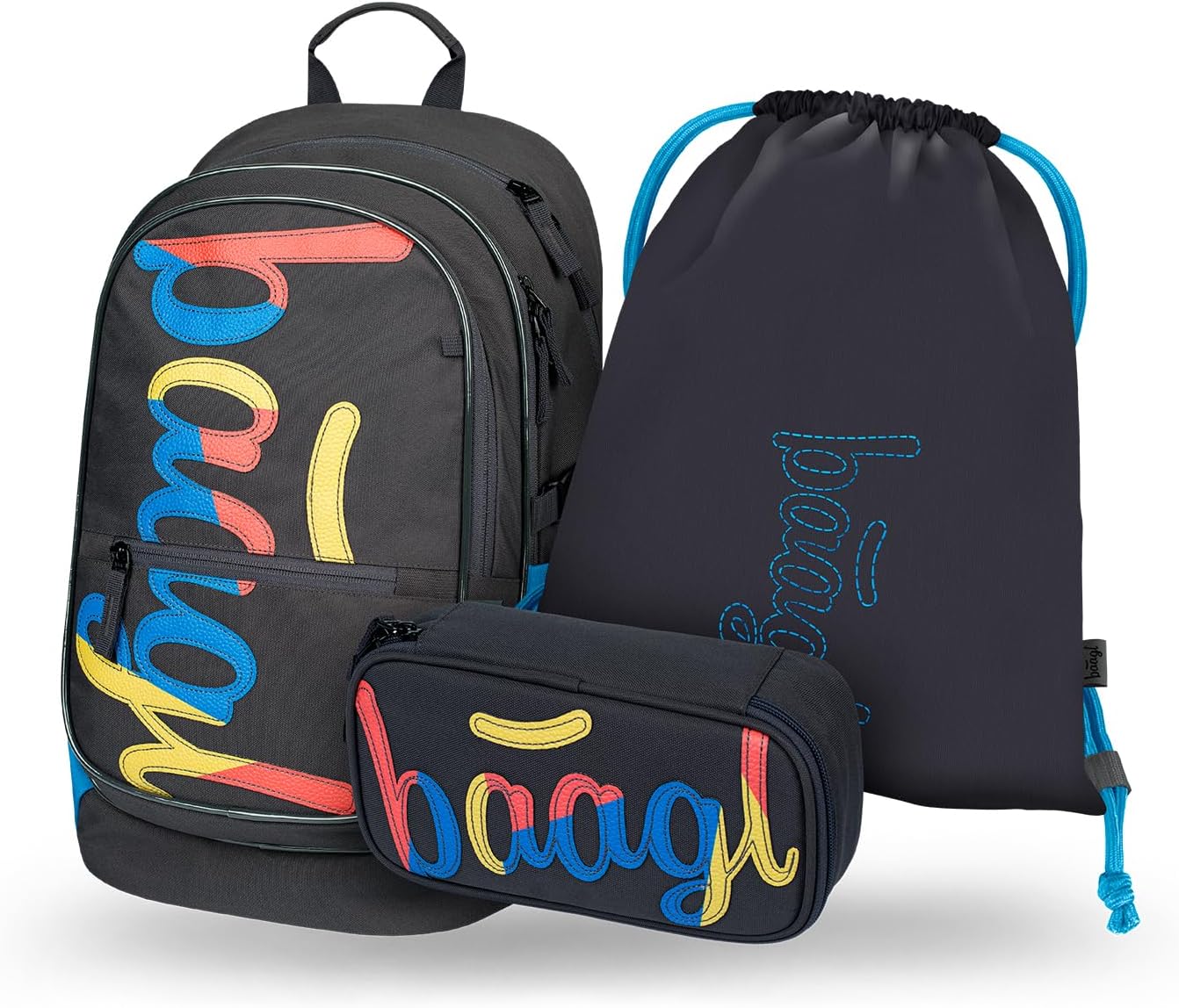Baagl School Backpack Set, School Bag for Primary School, Primary School Satchel with Chest Strap, Ergonomic School Bag 3 Pieces, School bag set