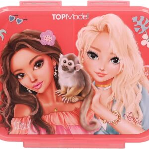 Depesche TOPModel Juicy 13414 Lunch Box in Green and Pink with Model Motif and Floral Pattern, Lunch Box with 3 Compartments and Hinged Lid