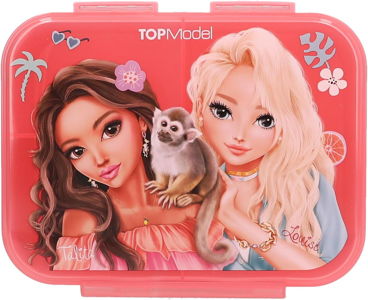 Depesche TOPModel Juicy 13414 Lunch Box in Green and Pink with Model Motif and Floral Pattern, Lunch Box with 3 Compartments and Hinged Lid