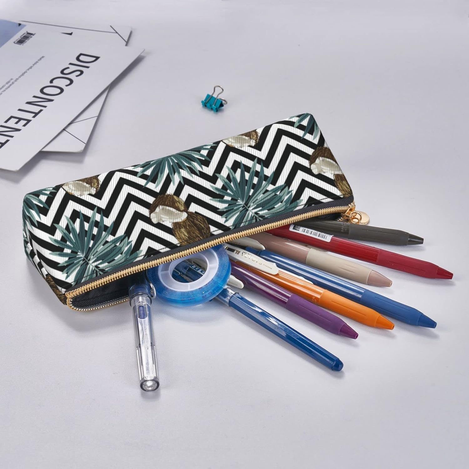 Tropical Fruit Coconut Pattern Pencil Case, Triangle Pencil Case, Portable Pencil Case, Leather Organizer with Zipper, Cosmetic Bag, White, Bag organiser – Bild 7