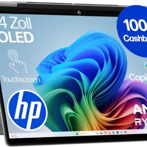 HP OmniBook X Flip 2-in-1 Next Gen AI Laptop, AMD Ryzen AI 7 350 (8C), Dedicated NPU for AI, 50 NPU Tops, Copilot+ PC, 14 Inch 3K 2880 x 1800 OLED Touchscreen, 16 GB, 1TB SSD, Win11, QWERTZ, Silver