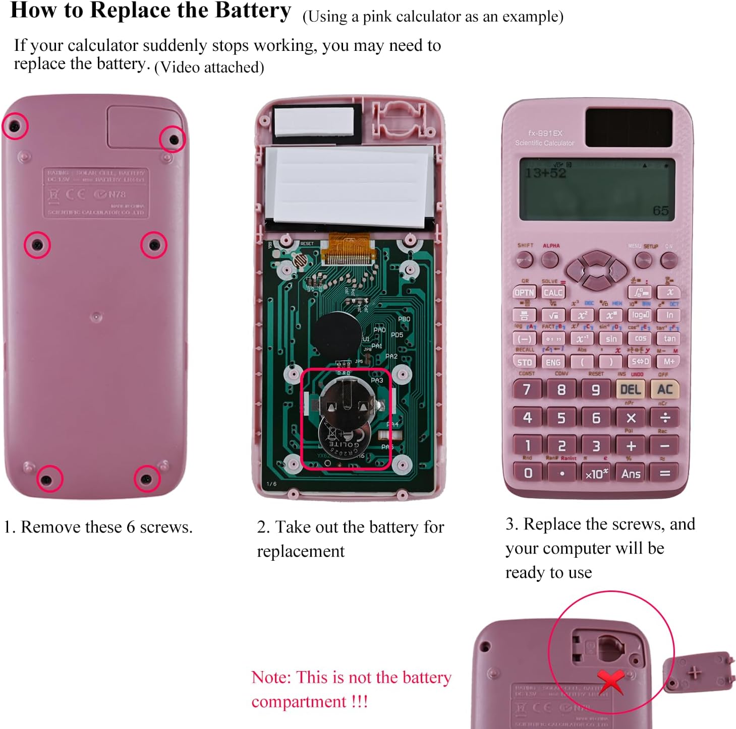 FX-991EX 522 Functions 10+2 Screen Displays Scientific Calculator Ideal for Students and Teachers Office (Pink) – Bild 5