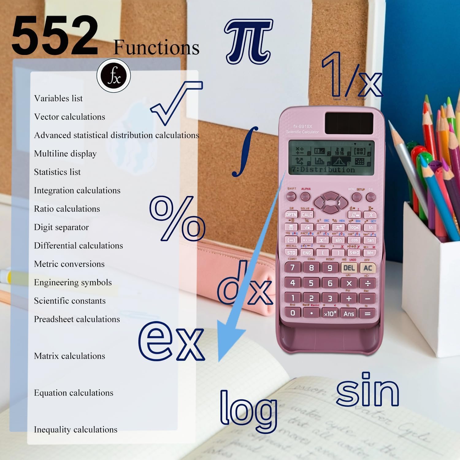 FX-991EX 522 Functions 10+2 Screen Displays Scientific Calculator Ideal for Students and Teachers Office (Pink) – Bild 2
