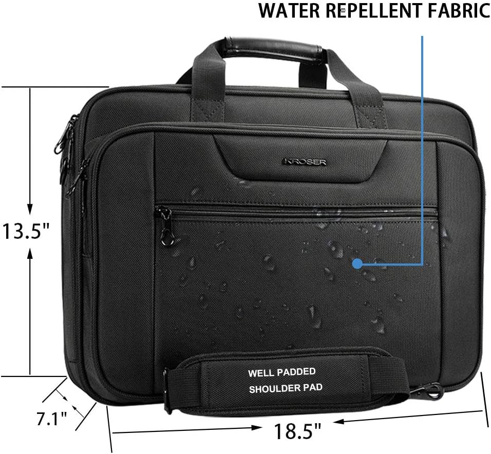 Rockrose Laptop Bag, XXL, 18.5-Inch (47 cm) Shoulder Bag, Business Briefcase Fits up to 18-Inch Waterproof Shoulder Bag, Expandable Capacity for Travel/School/Men/Women, Black – Bild 3