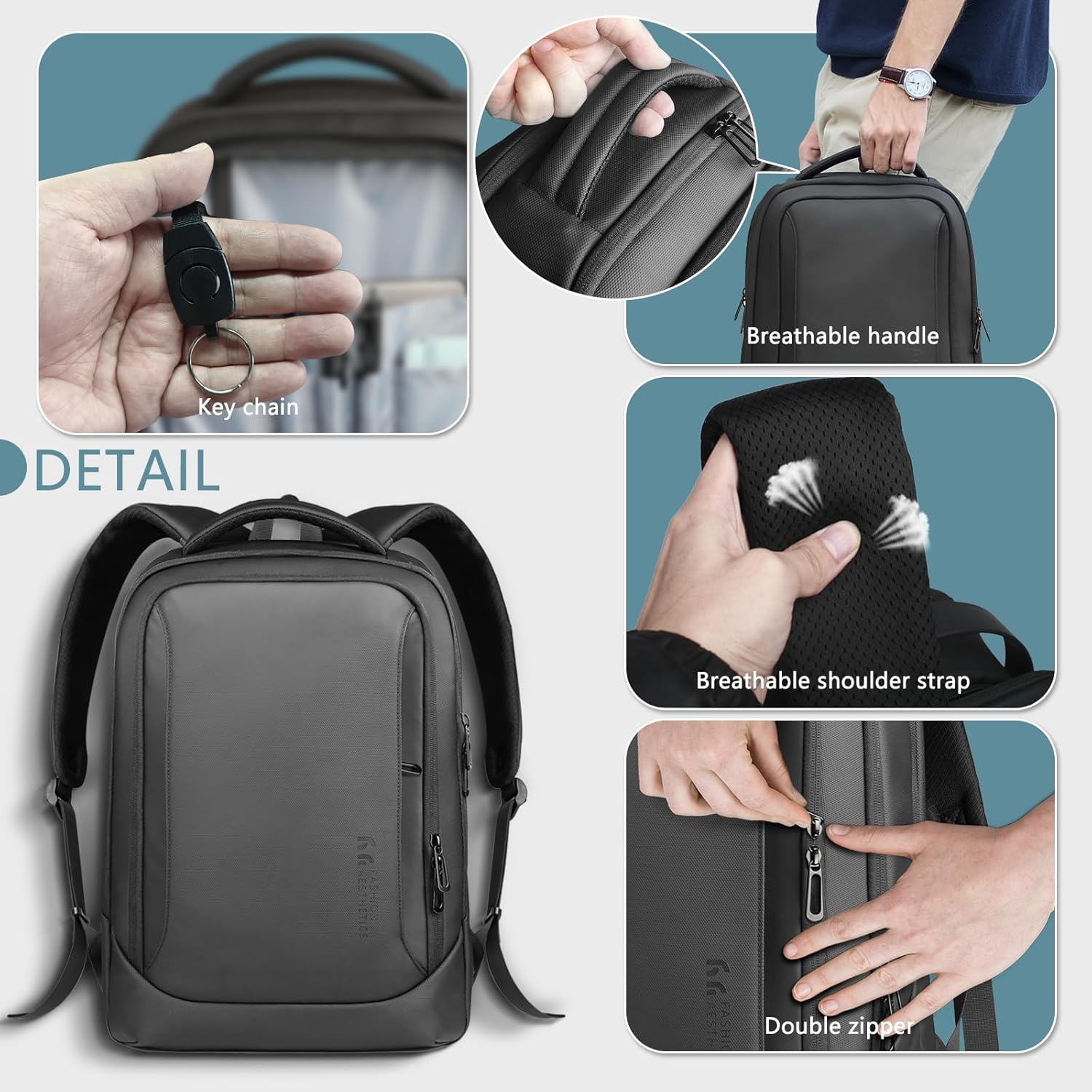Men's Laptop Business Backpack with Laptop Compartment with USB Charging Port, Theft-Proof Hand Luggage, Daypack, Water-Repellent, Multifunction Laptop Bag for Work, School, Travel – Bild 4