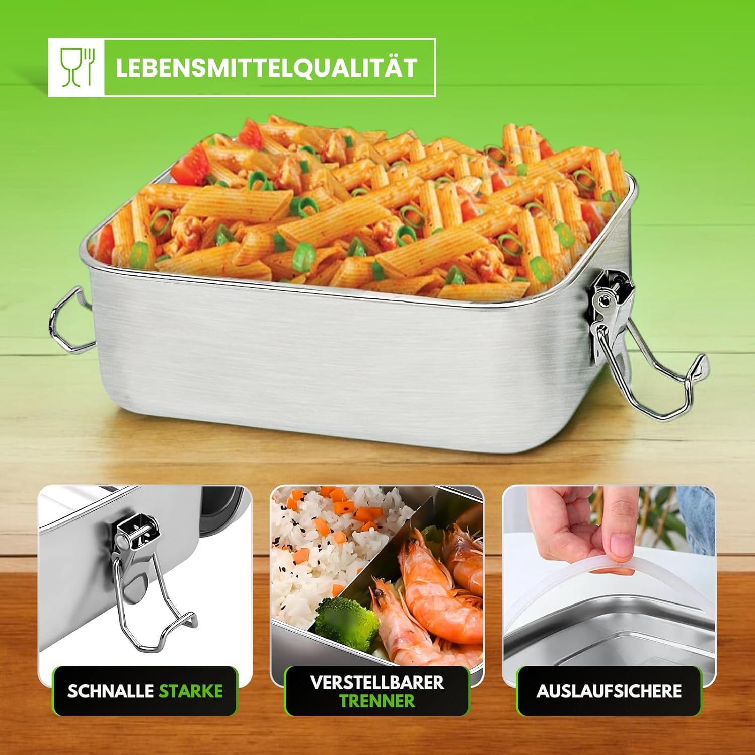 Stainless Steel Lunch Box with Compartments, 1200 ml, Lunch Box with Movable Divider and Cutlery, Leak-Proof Metal Lunch Box, BPA-Free, Dishwasher Safe, Reusable, for Adults and Children – Bild 4