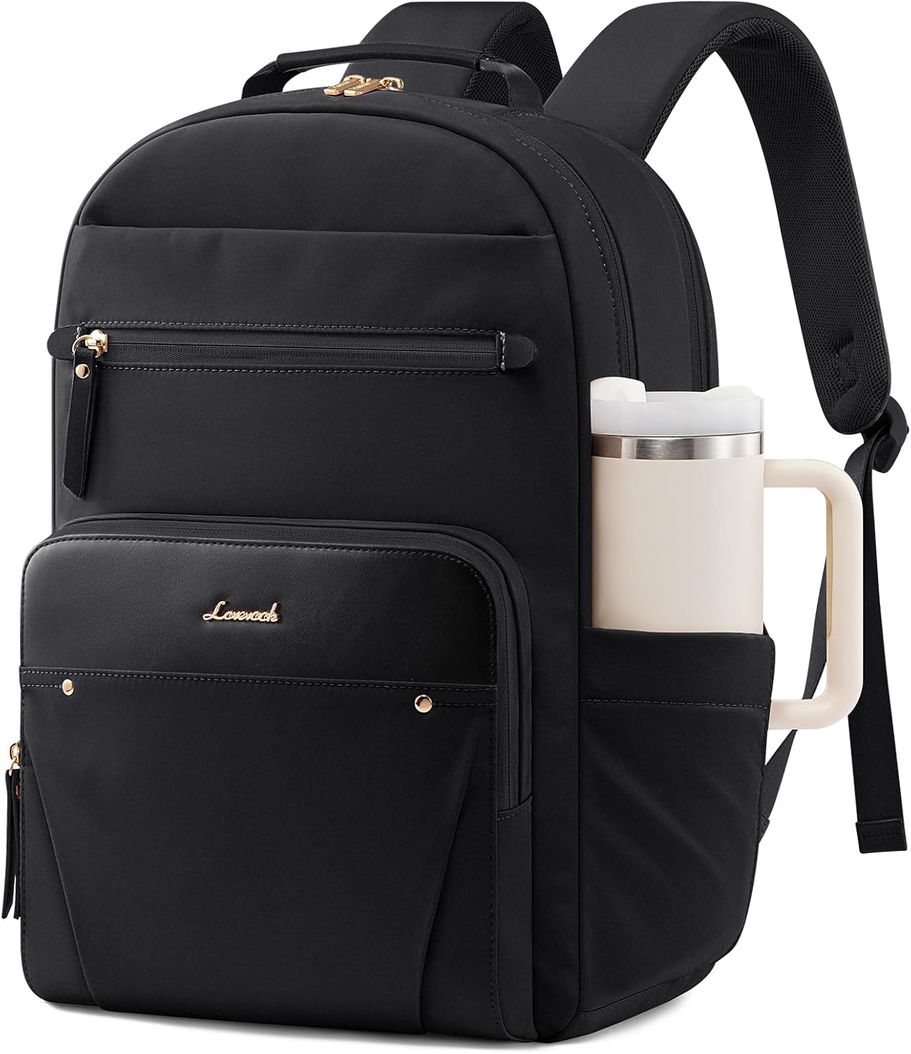 LOVEVOOK Laptop Backpack Women's Waterproof Work Backpack School Backpack Teenager for Large Water Bottle Elegant School Bag Backpacks Backpack for Work School University Travel, black, 15.6 inches
