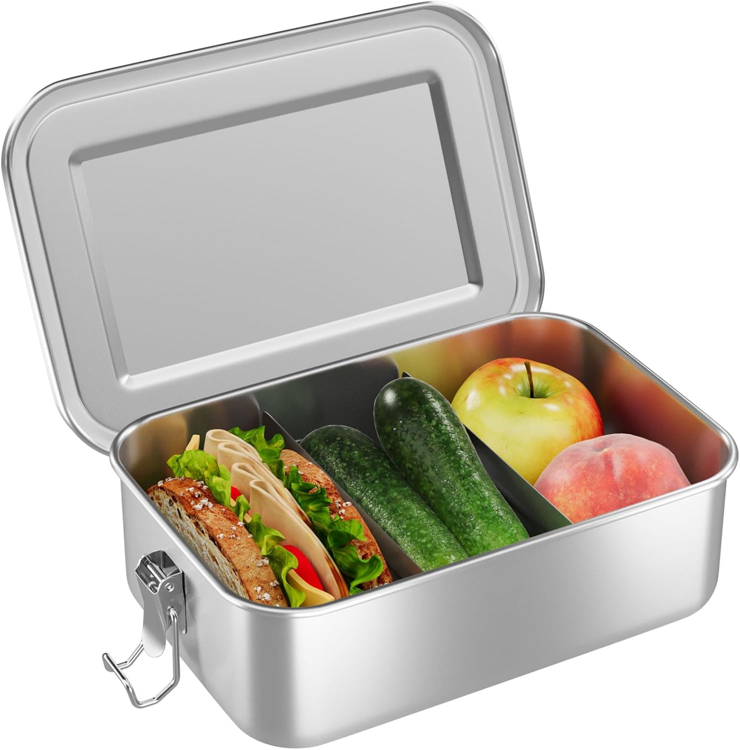 WELLGRO Stainless Steel Square Containers - 550 ml 850 ml 1400 ml 2400 ml Leak-Proof Metal Lunch Box Lunch Box Capacity 1400 ml – Bild 3