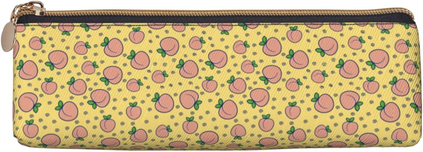 Federmäppchen mit Aquarell-Pfirsich- und Blättermuster, Kosmetiktasche, Stifttasche, dreieckiges Leder, Aufbewahrungstasche mit Reißverschluss, Schreibwaren-Organizer für Erwachsene im Büro – Bild 3