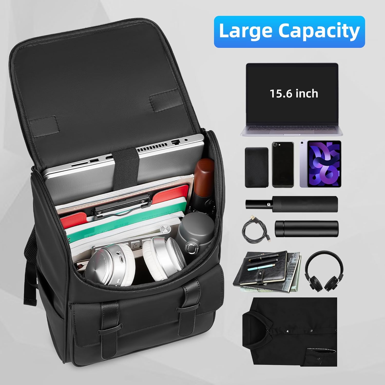 Business Backpack Men's Waterproof 15.6 Inch Laptop Backpack Women's Work School Backpack Girls Teenagers for Leisure University Travel Black, black, Casual – Bild 4