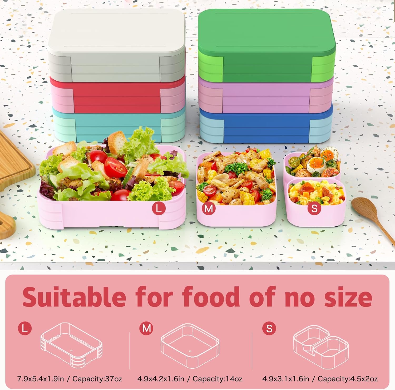 Children's Lunch Box with Compartments, Leak-Proof 3-in-1 Bento Box, Children's Lunch Box, Leak-proof Compartments, Lunch Box for Girls and Boys, Microwave/Dishwasher Safe (Pink) – Bild 2