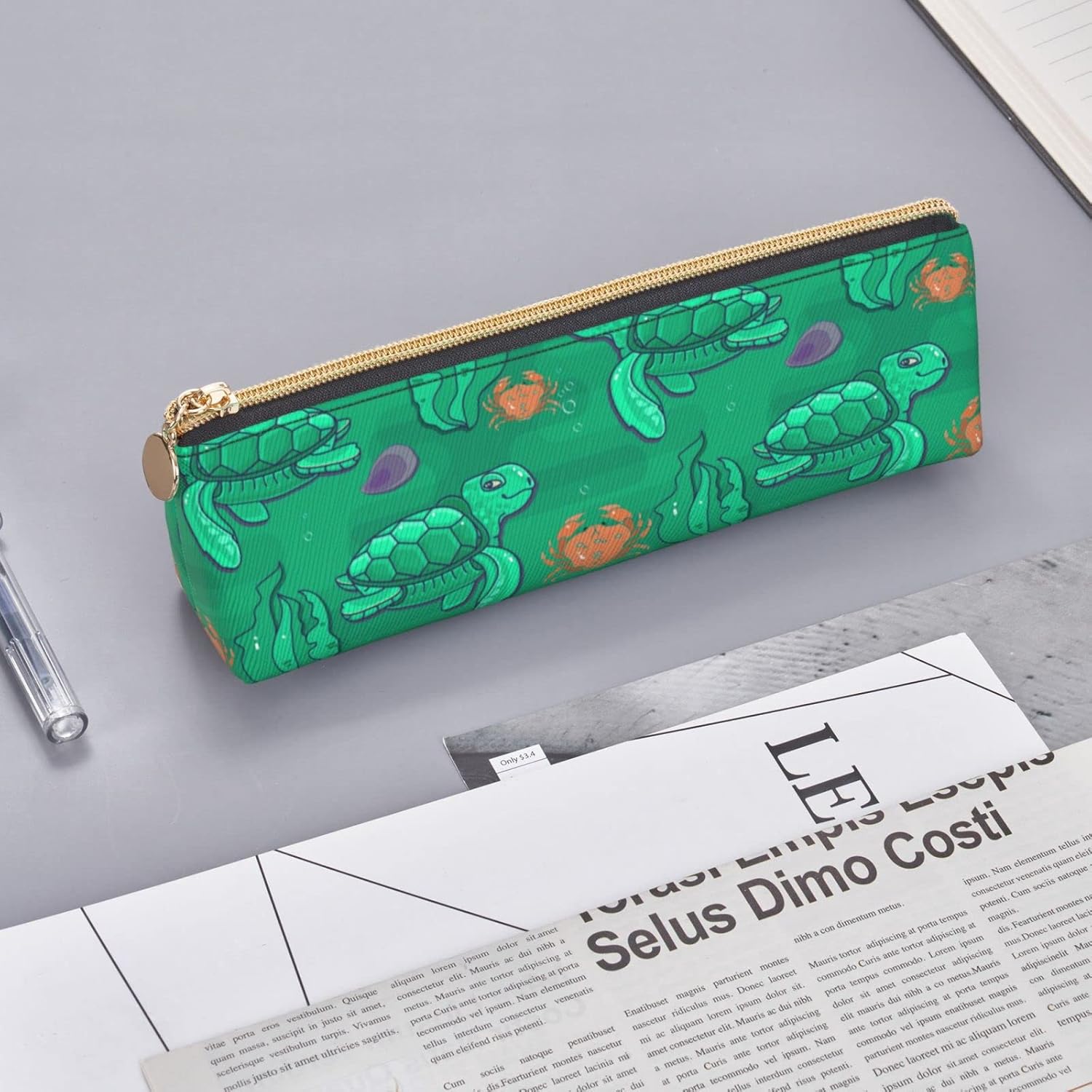 Federmäppchen mit Meeresschildkröten-Motiv, dreieckig, tragbares Federmäppchen, Leder-Organizer mit Reißverschluss, Kosmetiktasche – Bild 8