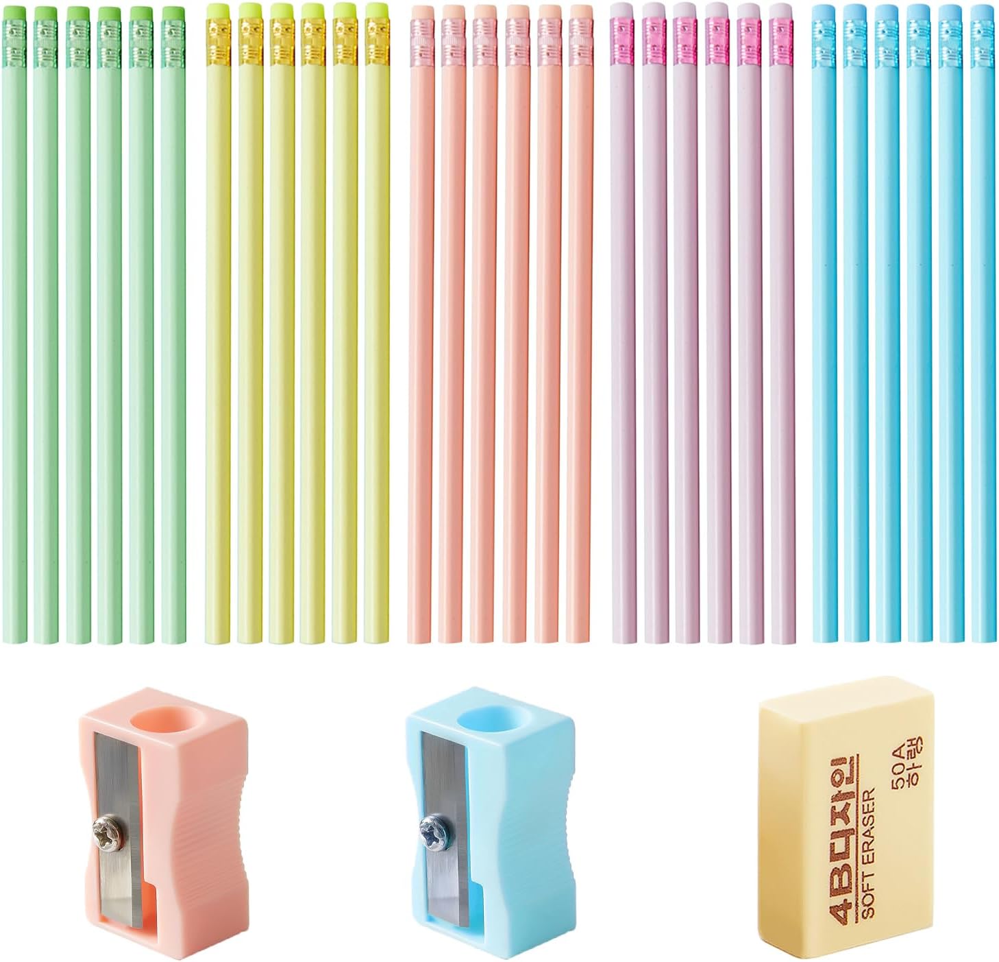 Pack of 30 HB Wooden Pencils, Ergonomic Triangular Pencil with Eraser and Sharpener, Drawing Children at School and Home