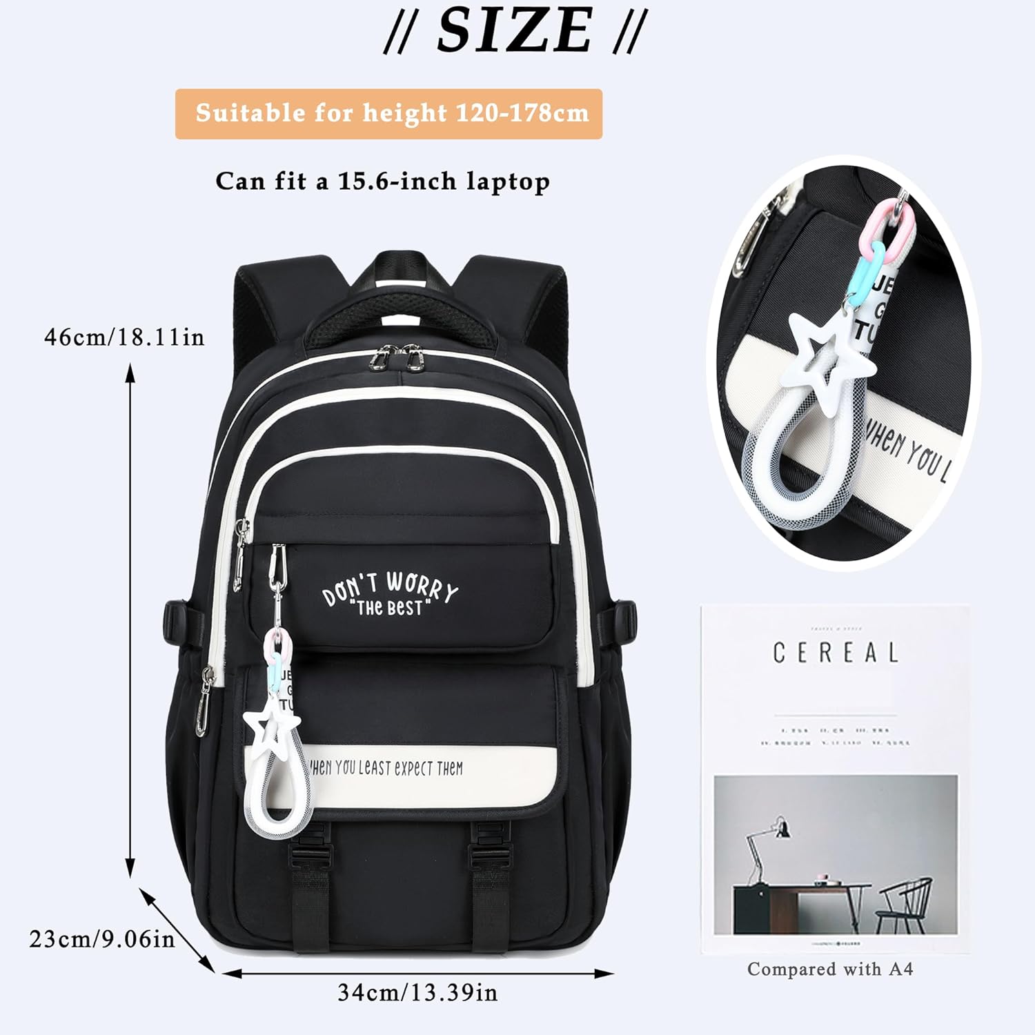School Backpack Teenager Girls Boys Backpack School Multi Bag School Bag Women's Waterproof School Bag Large School Backpack for Girls Boys with 15.6 Inch Laptop Compartment – Bild 2