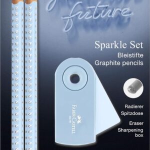 FABER-CASTELL Sparkle 218471 Pencil Set with Sharpener, Eraser and 2 Pencils, Writing Set Sleeve in Sky Blue