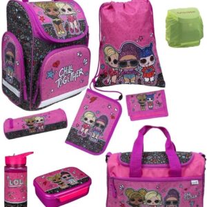 Familando LOL Surprise School Bag 1st Class for Girls · Ergonomic Satchel · LOL School Bag Set, multicoloured, 9-piece set with sports bag