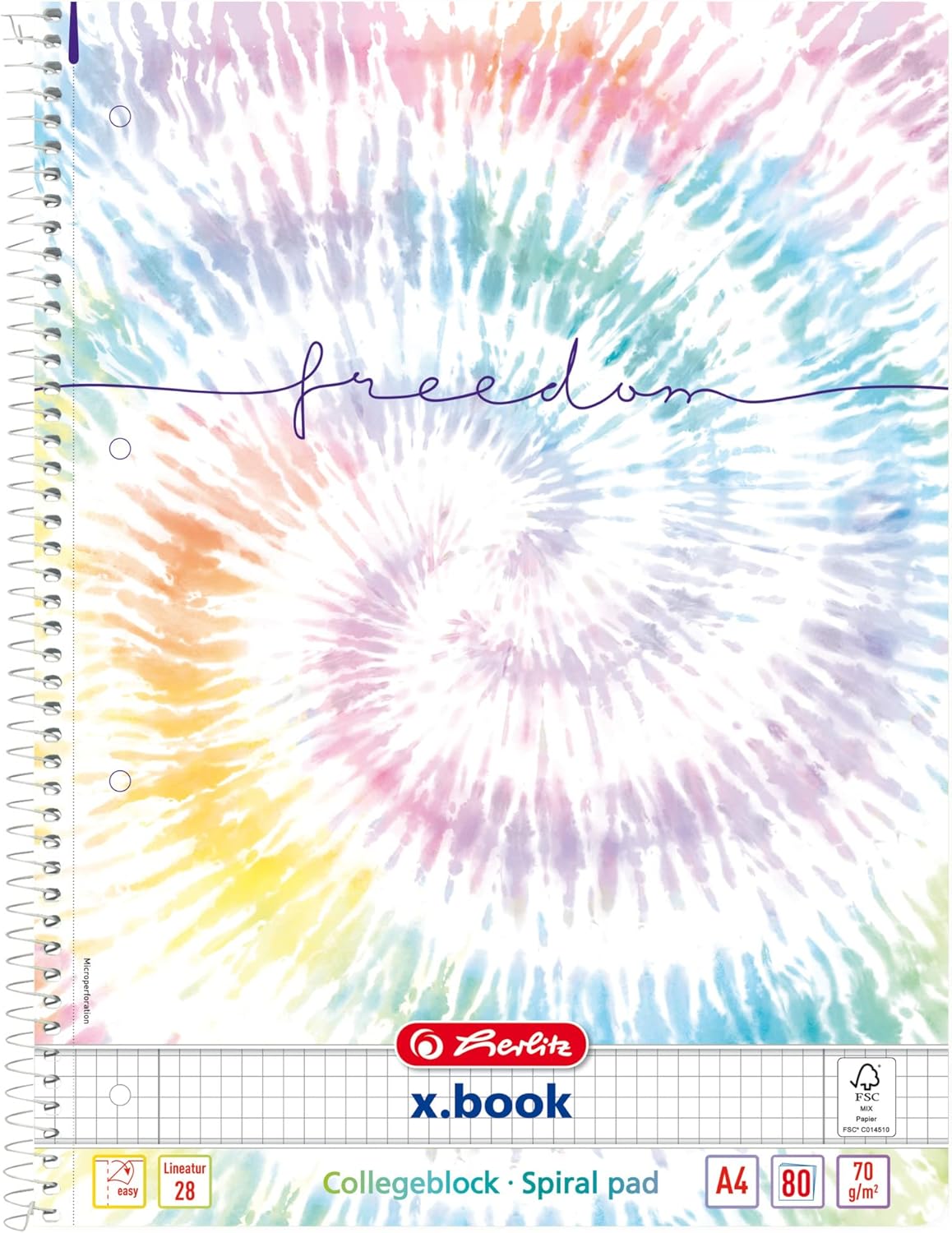 Herlitz New Batic Freedom A4 College Notepad Ruling 28 100 Sheets Margin Inside and Outside