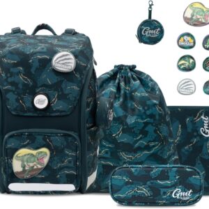 School Backpack Set 6 Pieces Ergonomic School Bag Boys Girls School Bag for 1-4th Grade Waterproof Daypack Primary School Dinosaur School Bags Backpack 23L