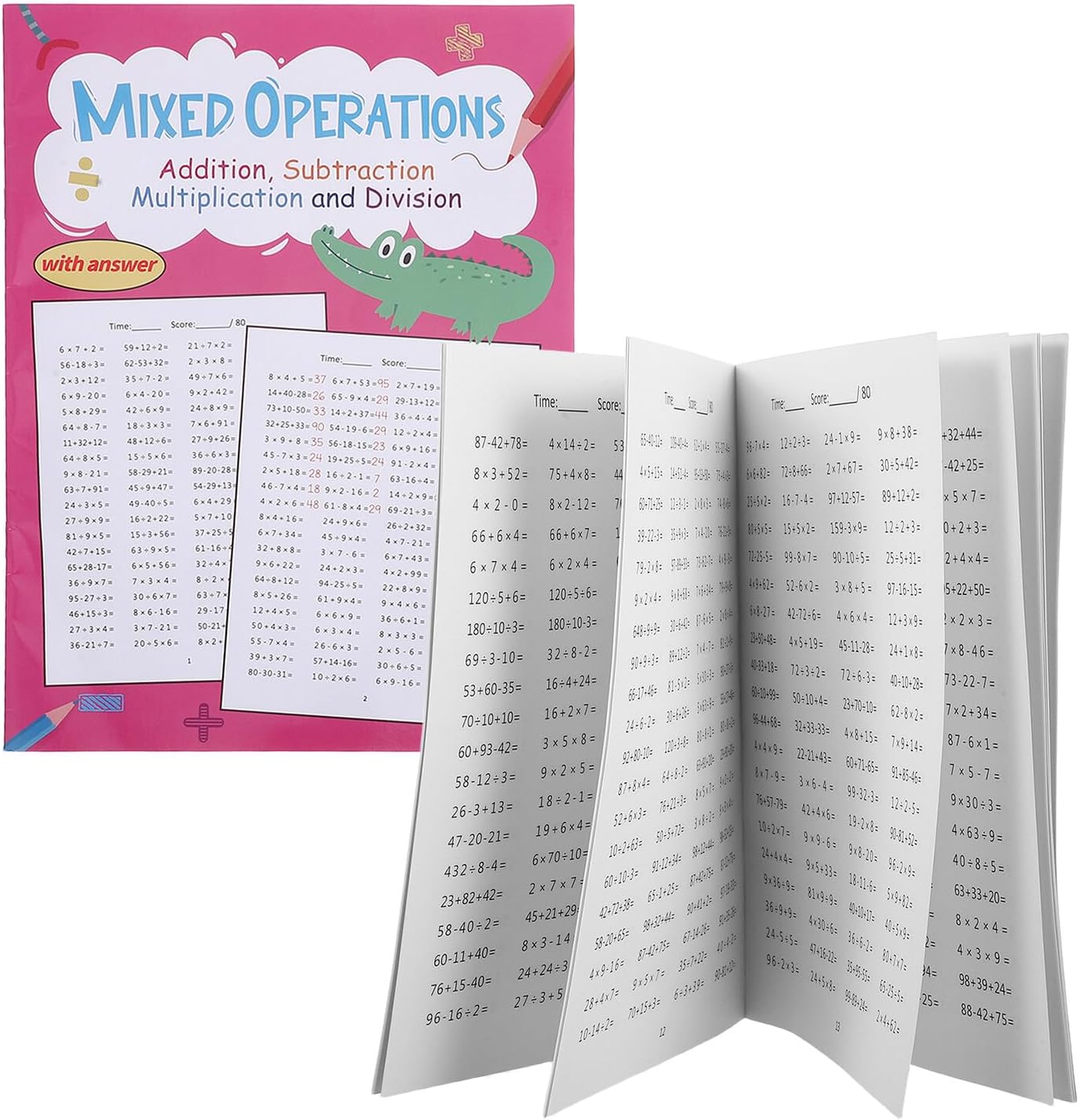 DOITOOL Teiliges Mathe Übungsheft Grundschule mit Seiten Tägliche Addition Subtraktion Multiplikation und Division Übungen Strukturiertes Lernheft für Logisches Denken und Vielseitiges