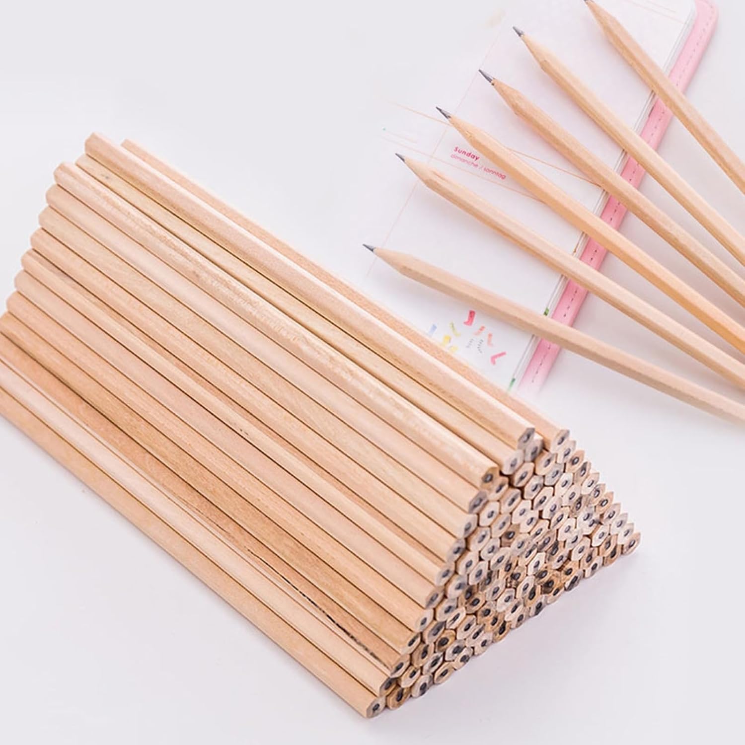 Helweet Wooden Pencils, HB Pencils, Pencils Set, 100 Pieces Hexagonal Wooden Pencils, Golf Pencil, Unpainted, for Teachers, Office, School Supplies, Drawing, Writing, 17.7 x 0.7 cm – Bild 5