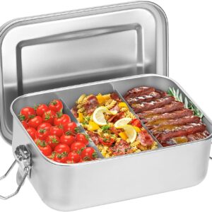 Stainless Steel Lunch Box with Compartment, 850 ml Lunch Box, Children’s Lunch Box with Compartments, Leak-proof with Sealing Ring, BPA-Free, Suitable for Adults and Children, Snack Box