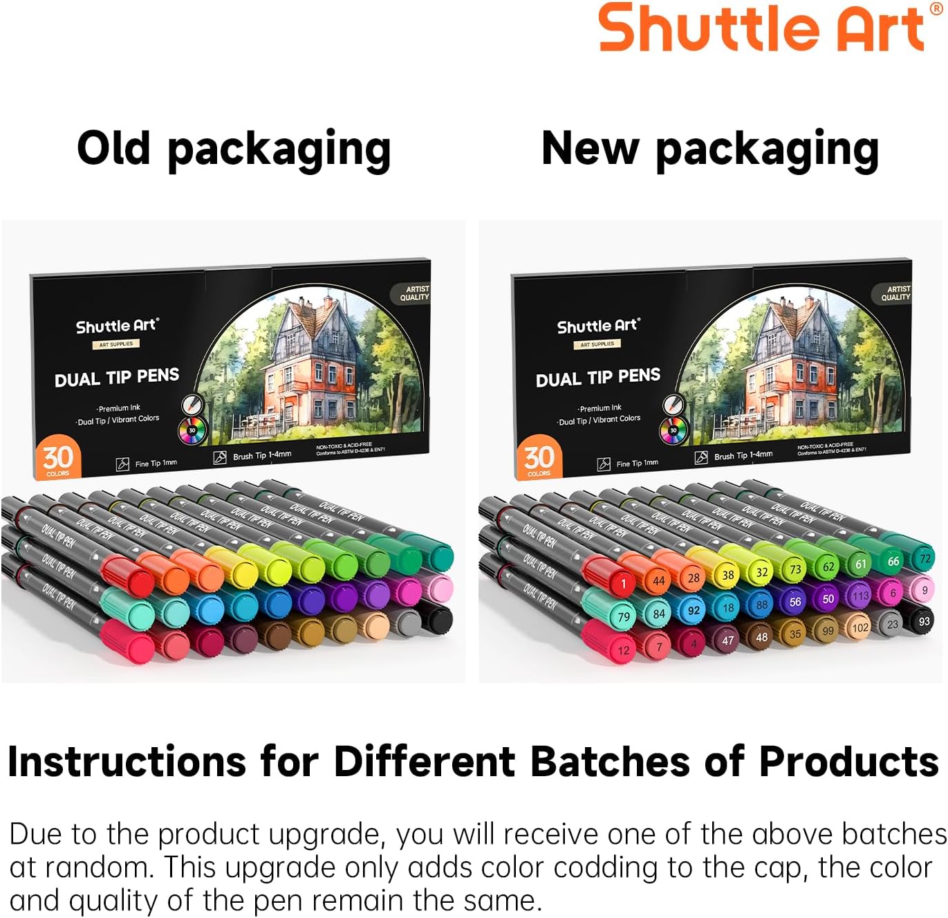 Shuttle Art Dual Brush Pen Set, 30 Double-Sided Brush Pens, Felt Tip Pens, Thick and Thin, Watercolour Pens with Colouring Book for Children, Felt Pens for Adults for Painting, Hand Lettering, – Bild 2