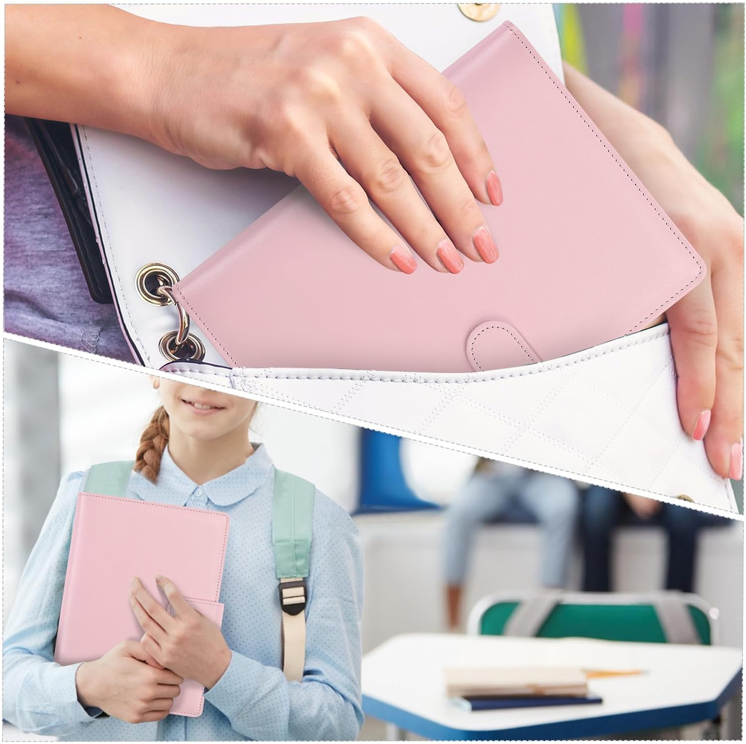 SKYDUE A5 Ring Binder, A5 Refillable, 135 Sheets Refill Paper, Notebook with Binder Pockets, A5 Binder for School Notes and Travel Journals (Light Pink) – Bild 6