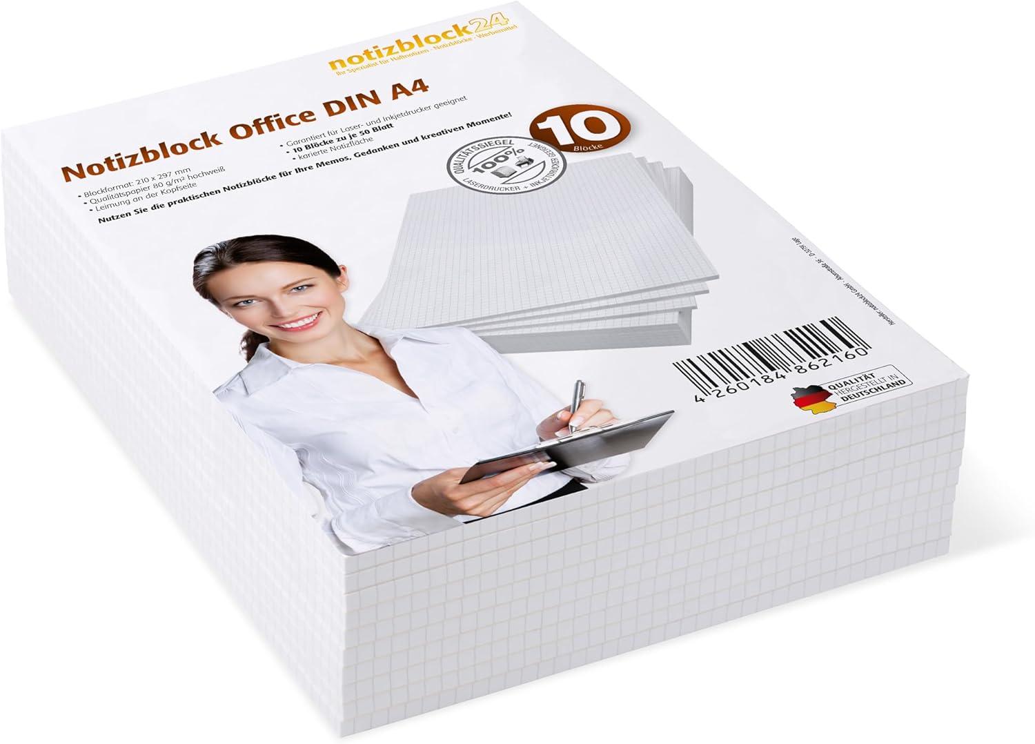 Notepads DIN A4 Squared Pack of 10 50 Sheets per Pad 80 g/m² Offset White notizblock24 – Bild 2