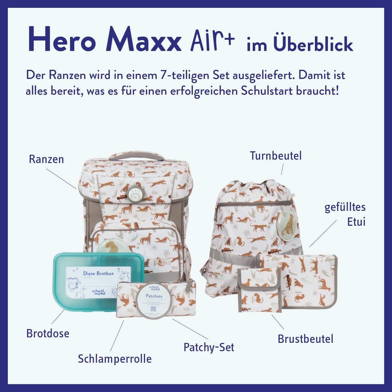 SCHOOL-MOOD Leopard 7-Piece Hero Maxx Air+ School Bag Set Including Accessories, Ergonomic School Bag for Boys and Girls, School Bag – Bild 2