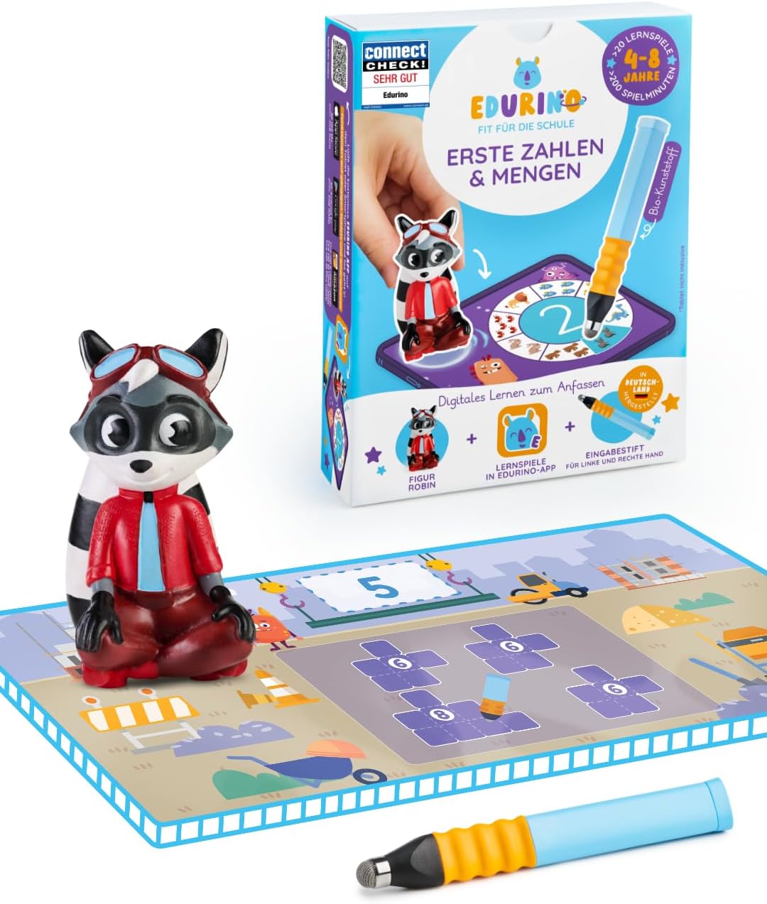 Edurino Robin Starter Set, Numbers & Quantities, from 4 Years, Level 1, Incl. Stylus, Numbers 0-10, First Maths, Geometric Shapes