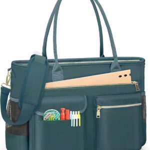 RAINSMORE Teacher Bag Women’s Large Laptop Bag 15.6 Inch Work Bag with Insulated Bag Uni Nurse Bag for Work School Office Business University, dark green