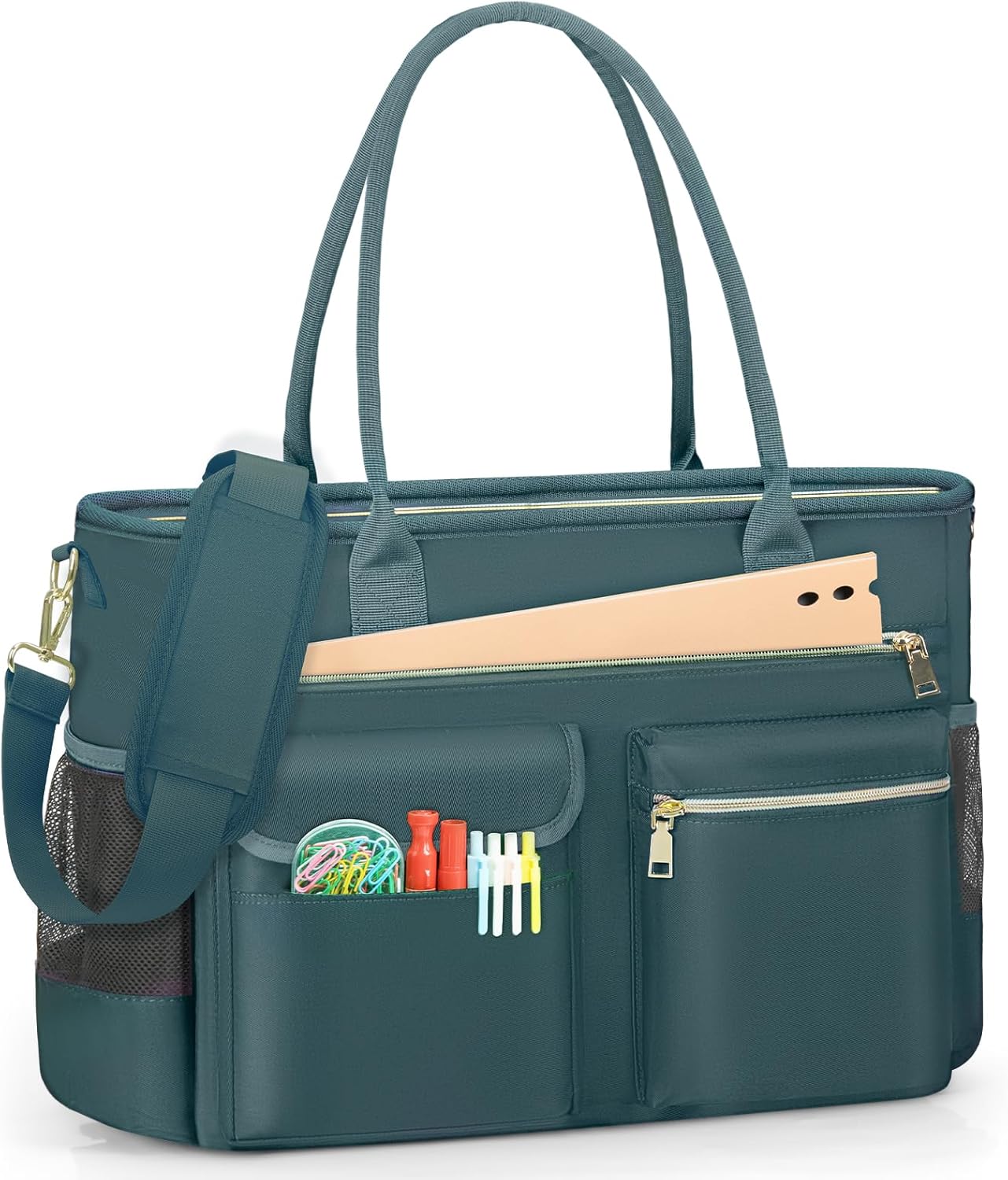 RAINSMORE Teacher Bag Women's Large Laptop Bag 15.6 Inch Work Bag with Insulated Bag Uni Nurse Bag for Work School Office Business University, dark green