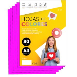 Colourful Paper A4 80 g for Printers & Crafts, Coloured Sheets for Children, Creative Projects, Cards & School m-office (50 Sheets, Neon Pink)