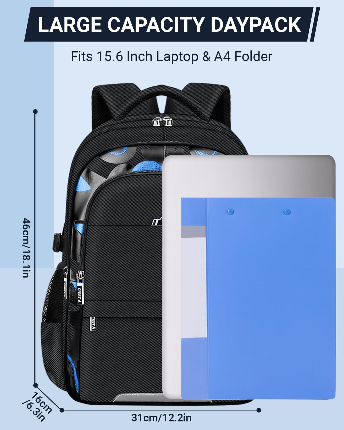 School Backpack Boys Teenagers - Waterproof School Bag - Lightweight & Fashionable Ergonomic Design - Daypack Large Children's Backpack Ideal for School & Travel, 8453# Black 1, Casual – Bild 3