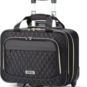 Bussiness Laptop Trolley with Wheels for Women, Trolley Laptop Bag, 15.6 Inch Waterproof Briefcase for Travel, Work, School, Black