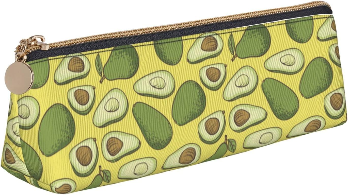 Federmäppchen mit niedlichem Avocado-Muster, Kosmetiktasche, Stifttasche, Leder, dreieckige Aufbewahrungstasche, Reißverschluss, Schreibwaren-Organizer für Erwachsene, Büro