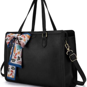 Missnine Laptop Handbag Women's Laptop Bag 15.6 Inch Briefcase Teacher Bag Shopper Large Work Bag Tote Bag Business Bag with 3 Compartments for Office School Black
