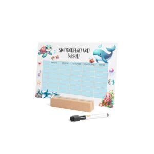 Nord-Kind Children’s 1st Class Personalised Timetable – Wipe-Clean Acrylic Timetable for Standing or Hanging – Timetable Girls & Boys for School Enrolment (Underwater World 1)