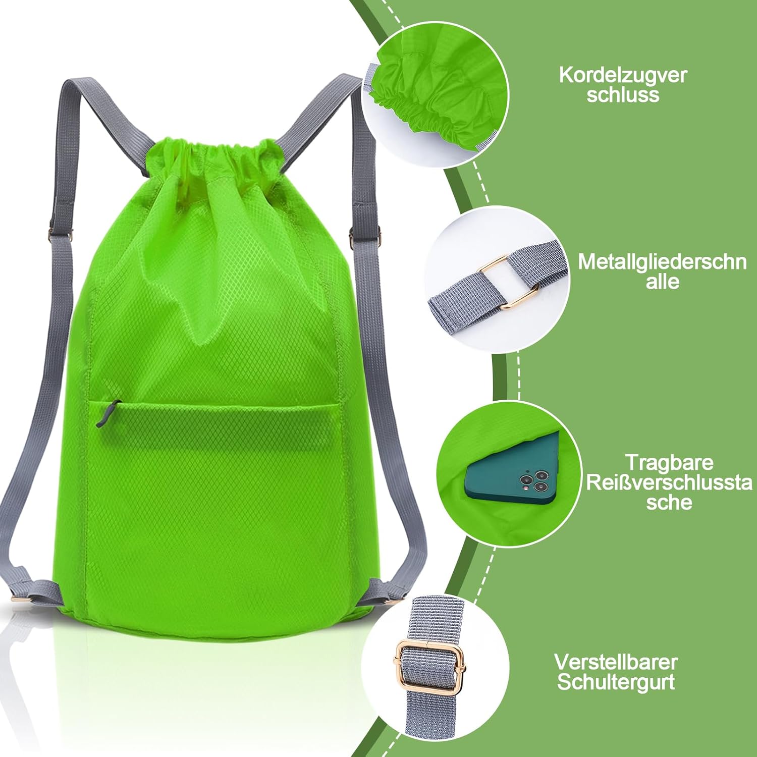 Waterproof Drawstring Bag, Gym Bag, Sports Bag, Men and Women, Foldable Large Capacity Bag with Drawstring Backpack, Drawstring Bag for Hiking, Camping, Travel – Bild 4