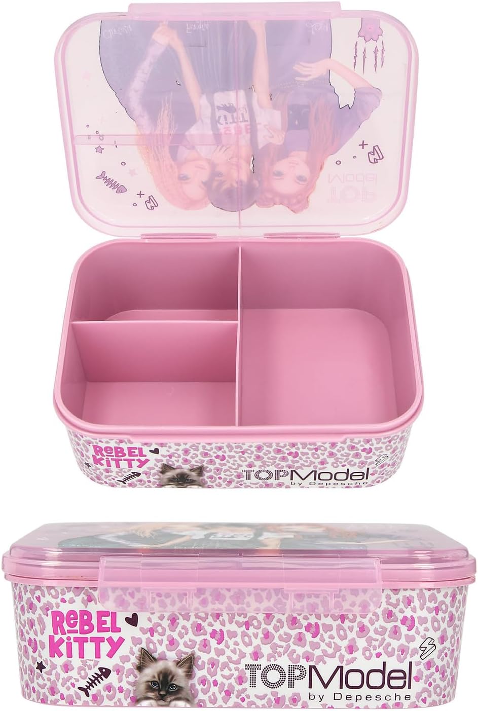 Depesche TOPModel Rebel Kitty 13257 Lunch Box in Purple with Model Motif and Leo Pattern, Lunch Box with 3 Compartments and Transparent Lid – Bild 3
