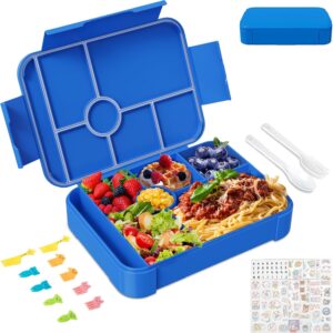 Children's Lunch Box with Compartments, 1350 ml, Leak-Proof Bento Box is Microwave and Freezer Safe, Adult Lunch Box, Snack Box (Blue)