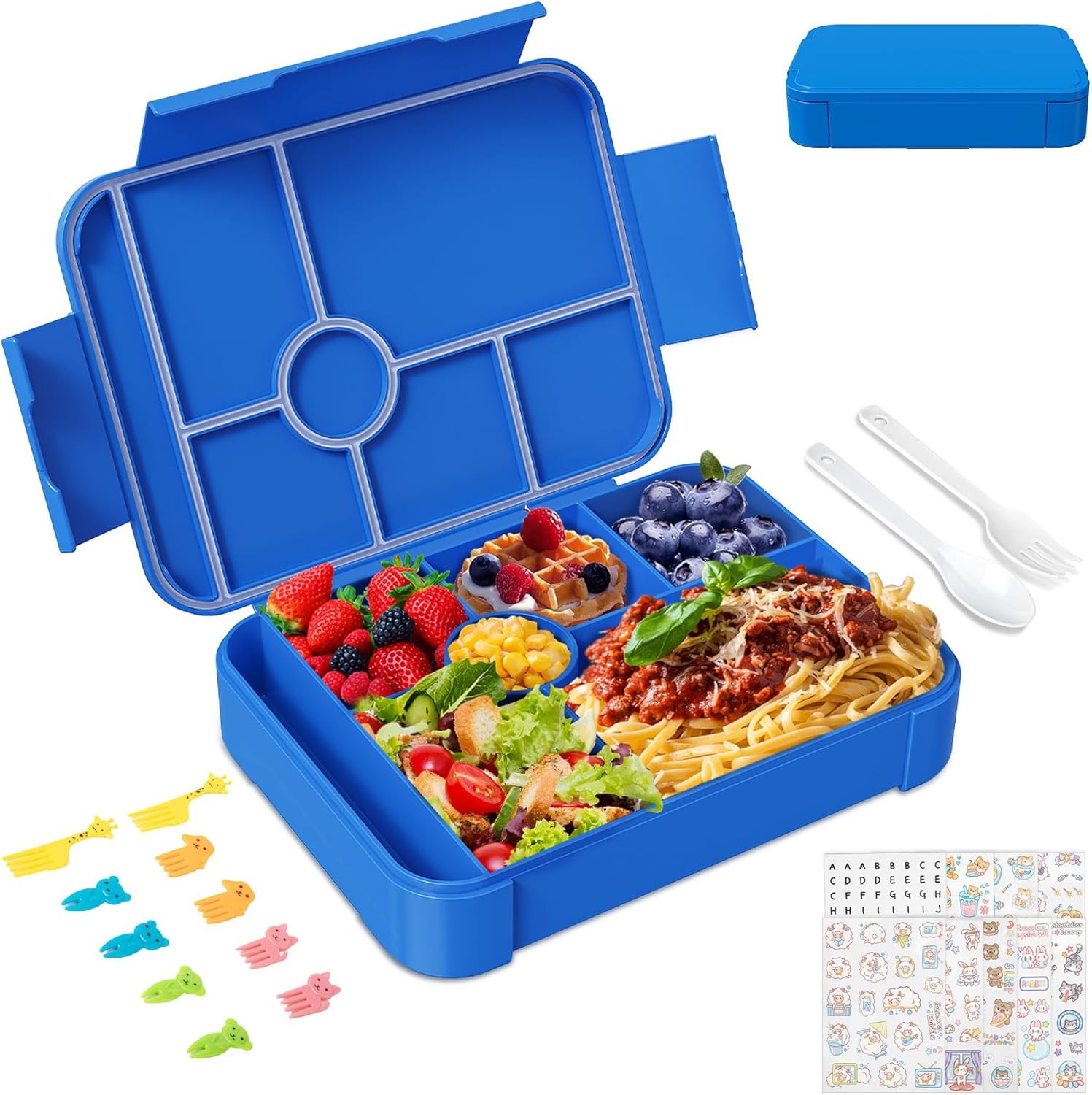 Children's Lunch Box with Compartments, 1350 ml, Leak-Proof Bento Box is Microwave and Freezer Safe, Adult Lunch Box, Snack Box (Blue)