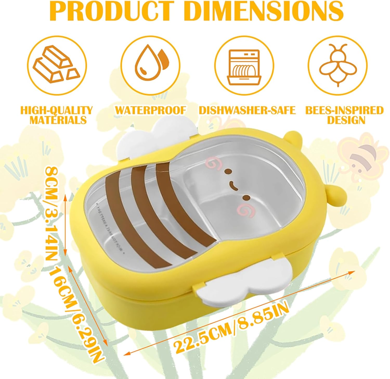 LUPATDY Children's Lunch Box with Compartments, Cartoon Bee Lunch Box Children Adults, Stainless Steel Leak-proof Lunch Box, Small Lunch Box for Picnic, Work, School, Nursery – Bild 3