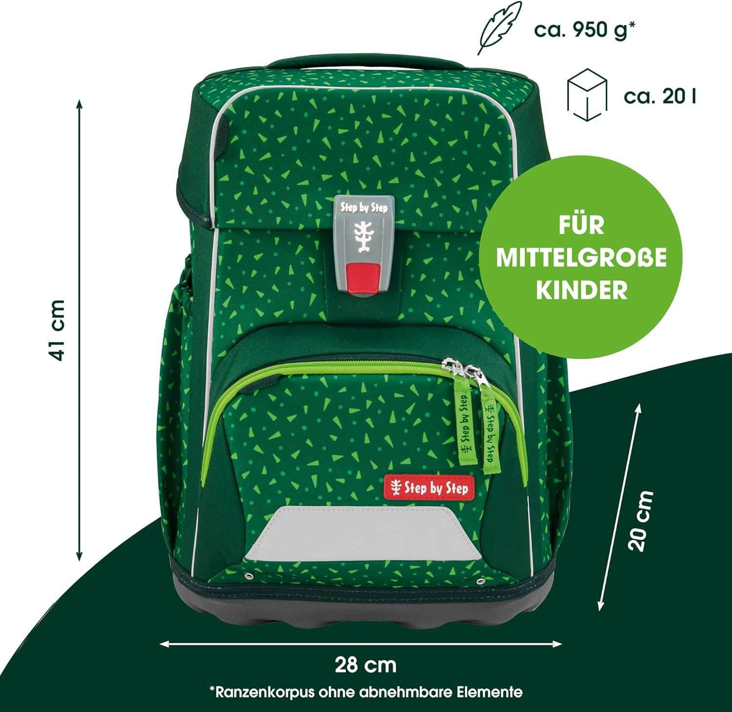 Step by Step Basis Green Graphics School Bag Set, 4 Pieces, Green, Ergonomic Satchel with Reflectors, Hip and Chest Strap, for Children from 1st Grade, 20 Litres – Bild 2