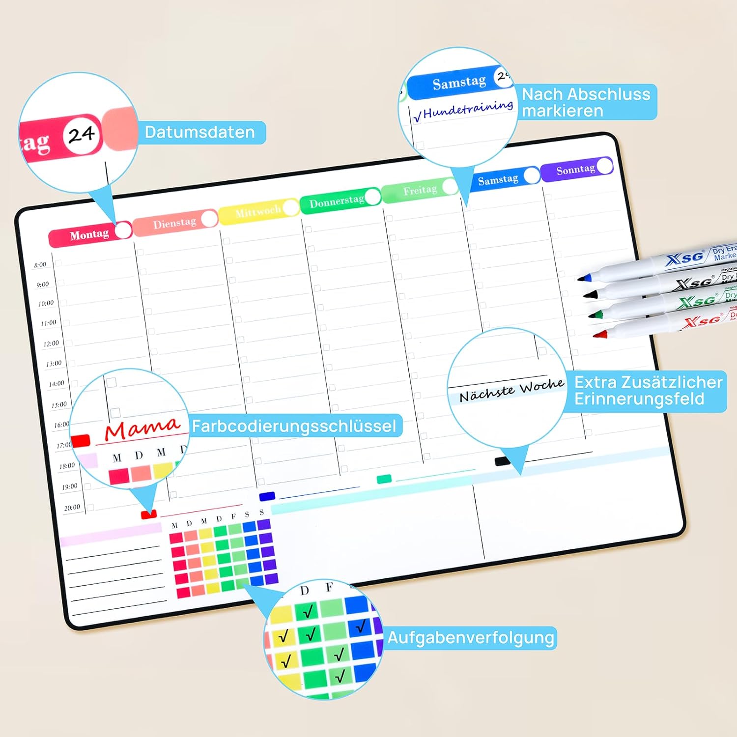POPRUN Whiteboard Weekly Planner Wipe Clean Self-Adhesive for the Fridge, Wall, Glass and Wood (Any Smooth Surface) Family Planner, Planning Board, Household Planner, Food Planner, 42 x 28 cm in – Bild 4