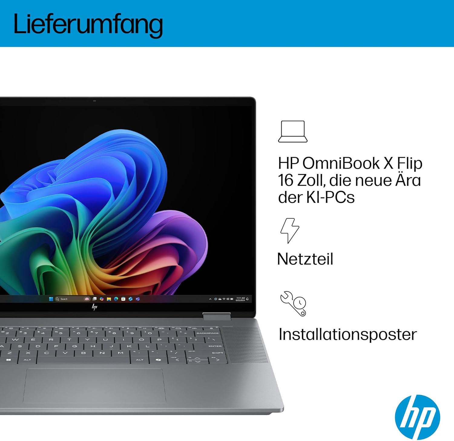 HP OmniBook X Flip 2-in-1 Next Gen AI Laptop, AMD Ryzen AI 5 340 (6C), Dedicated NPU for AI, 50 NPU Tops, Copilot+ PC, 16 Inch WUXGA 1920 x 1200 Touchscreen, 16 GB, 512 GB SSD, Win11, QWERTZ, Silver – Bild 15