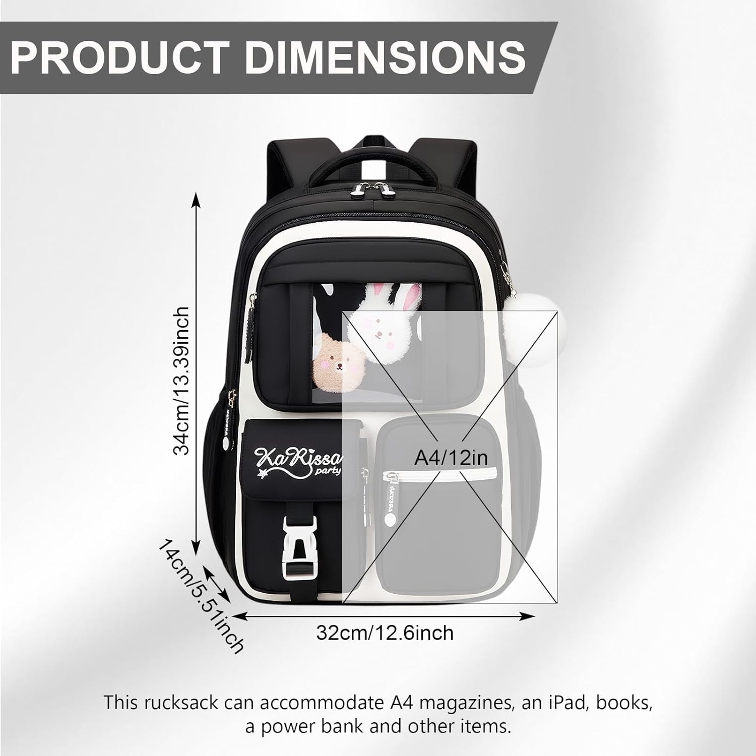 School Backpack Girls School Bag School Bag Teenager 1st - 5th Grade, Waterproof, Lightweight, Breathable with Pom Pom Pendant, Multiple Compartments, Laptop Backpack for Primary School Middle – Bild 3