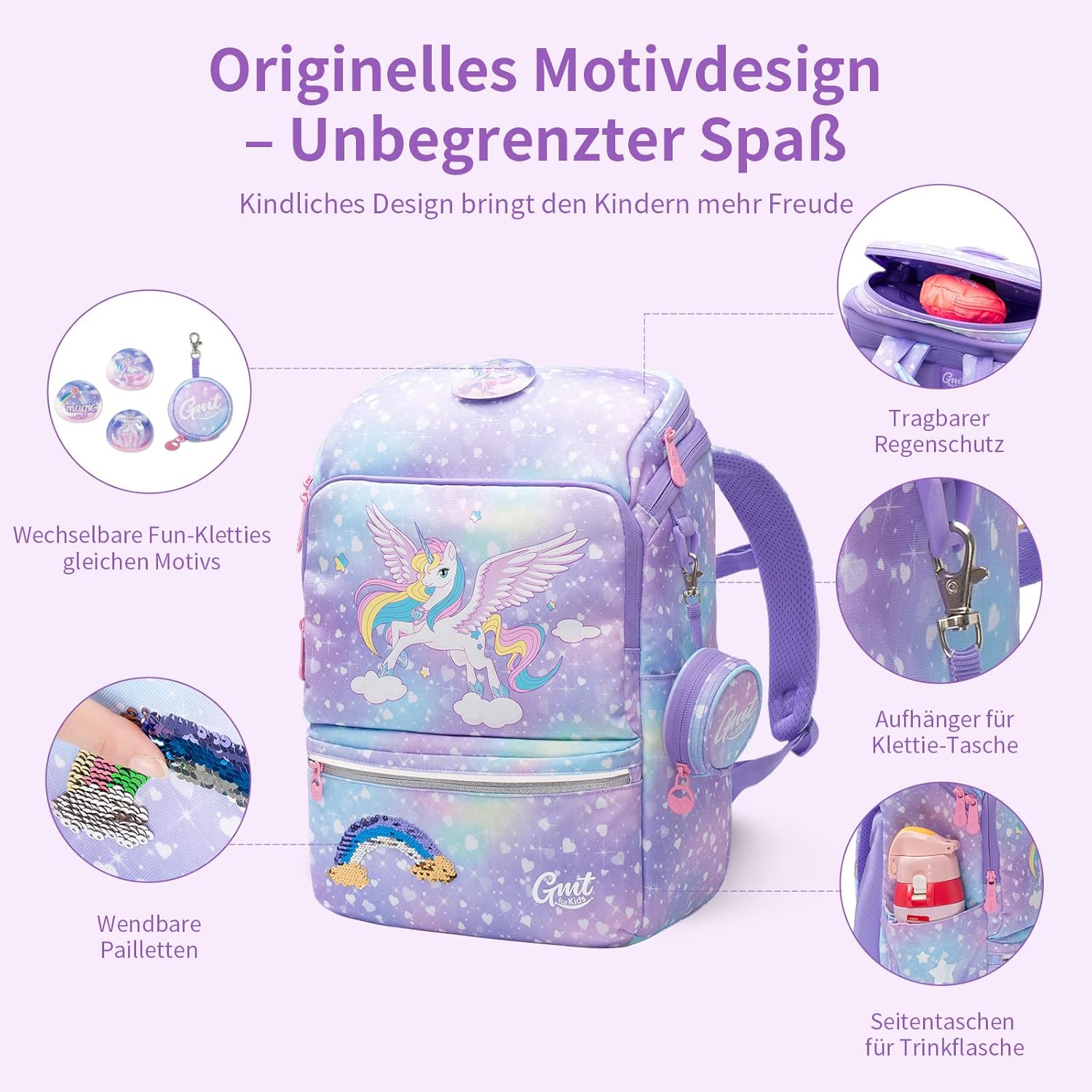 School Bag Set 6 Pieces Ergonomic Ultralight School Bag Girls Boys Children School Backpack Primary School Bags 1-4th Class Backpack 22 L, Unicorn-purple-6-piece, Rucksack – Bild 5